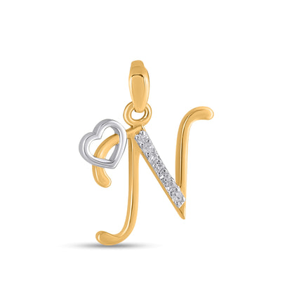 10K gold N initial diamond pendant featuring a heart accent for personalized elegance