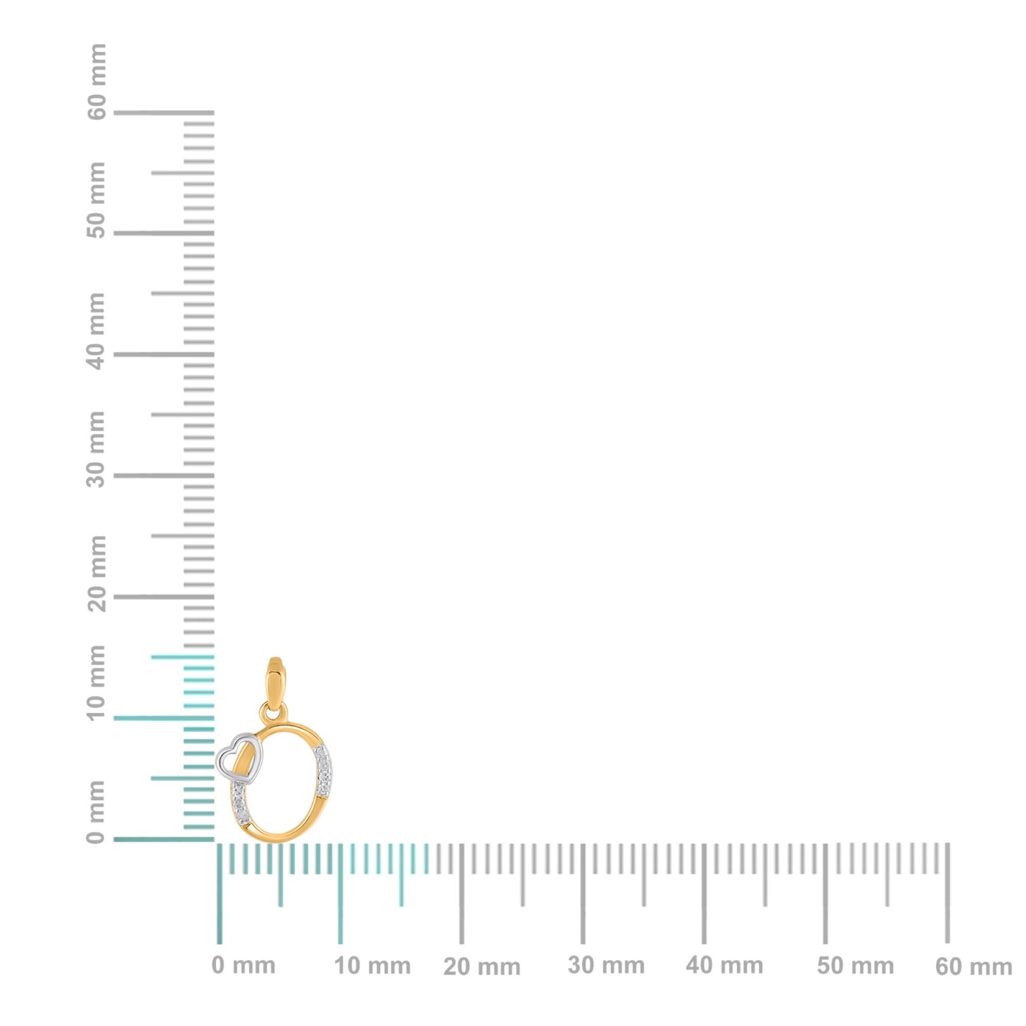 10K Yellow Gold Round Diamond O Letter Initial With Heart Pendant 1/10 Cttw