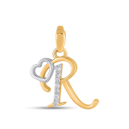 10K yellow gold R initial pendant with heart and diamond accents from Royal Jewelry and Watches