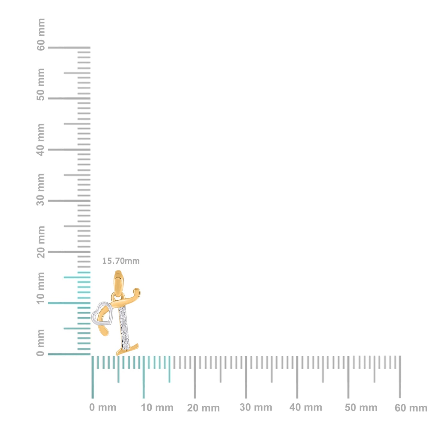 10K Yellow Gold Round Diamond T Letter Initial With Heart Pendant 1/10 Cttw