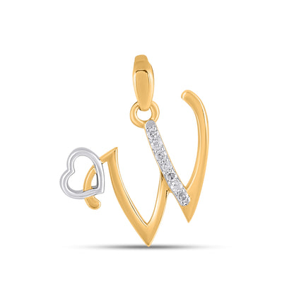 10K gold W initial diamond pendant with a heart detail, perfect for personalized jewelry lovers