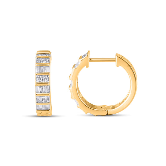 10K Yellow Gold Round Taper Diamond Designer Hoop Earring 3/8 Cttw