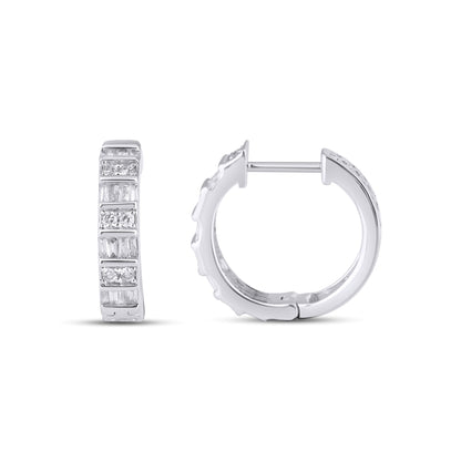 10K White Gold Round Taper Diamond Designer Hoop Earring 1/3 Cttw with Elegant Design and Sparkling Diamonds
