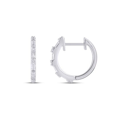 Elegant 10K white gold diamond hoop earrings featuring stunning diamond accents