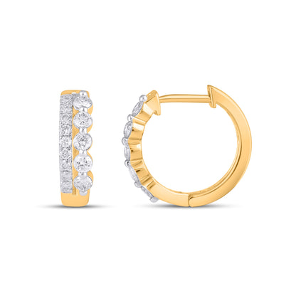 10K yellow gold diamond hoop earrings with sparkling diamonds for elegant looks