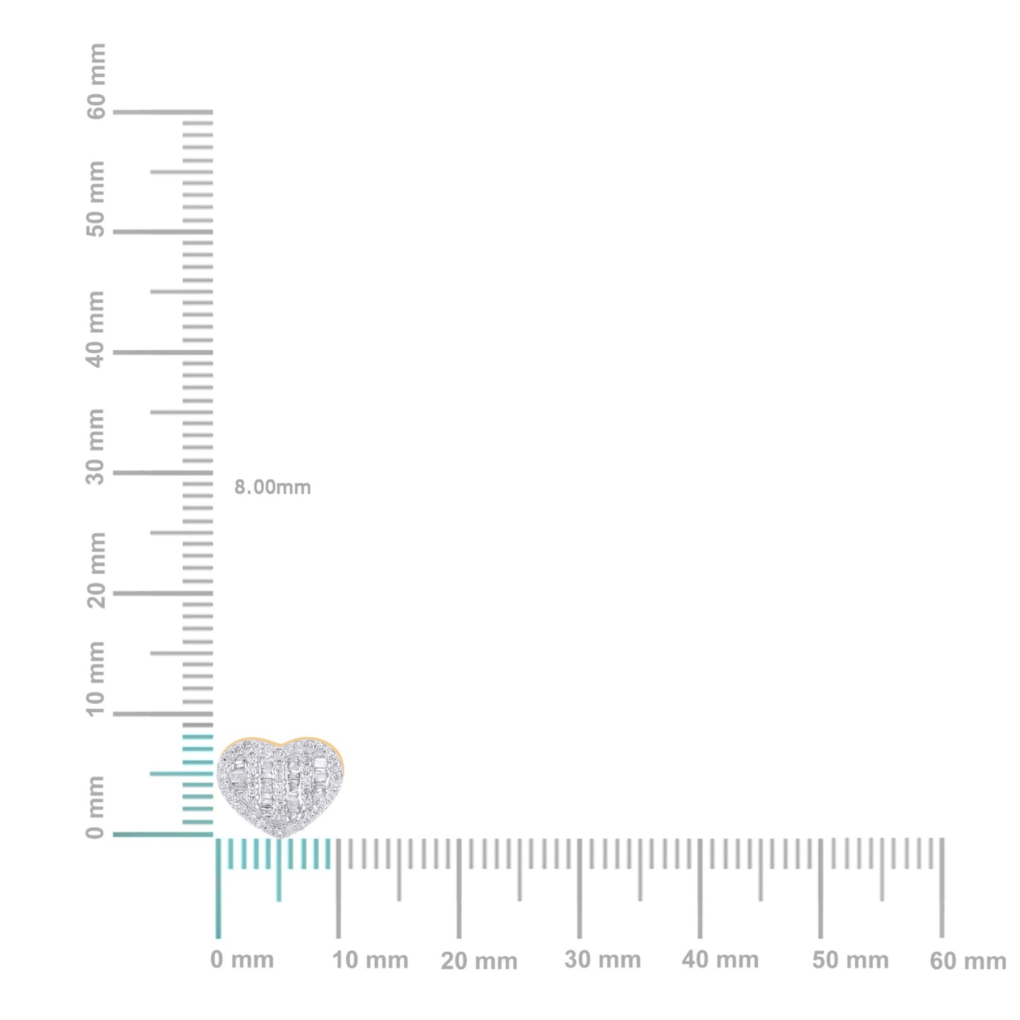 10K Yellow Gold Round Baguette Diamond Heart Earring 1/3 Cttw