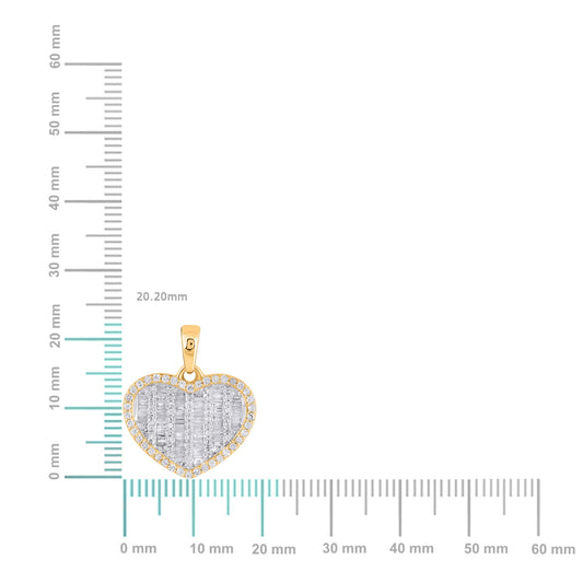 10K Yellow Gold Round Baguette Diamond Heart Pendant 1/2 Cttw