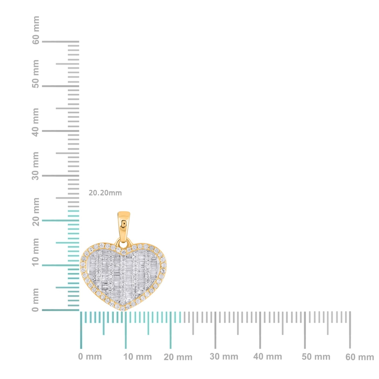 10K Yellow Gold Round Baguette Diamond Heart Pendant 1/2 Cttw