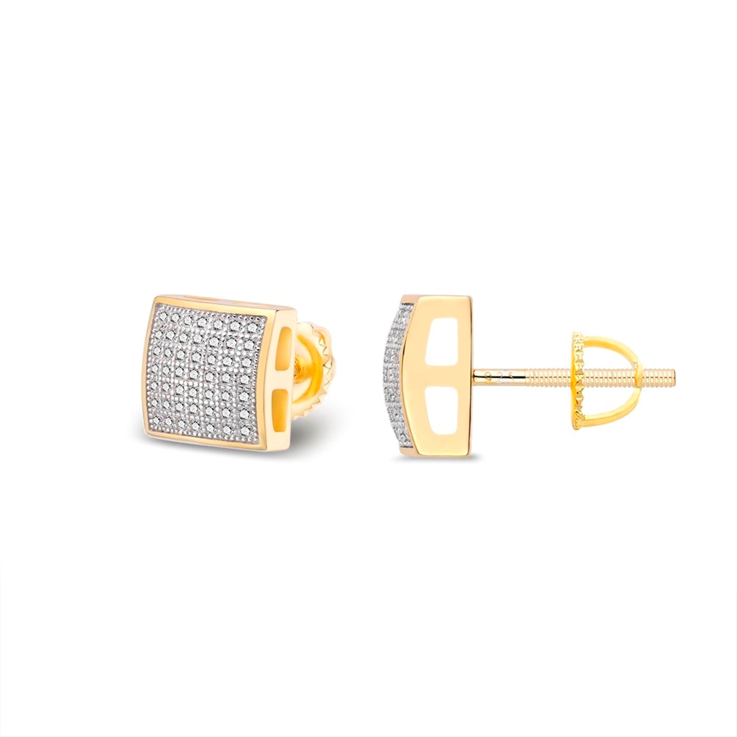 S.Silver Round Moissanite Square Shape Designer Stud Earrings RP+PP 3/8 Cttw