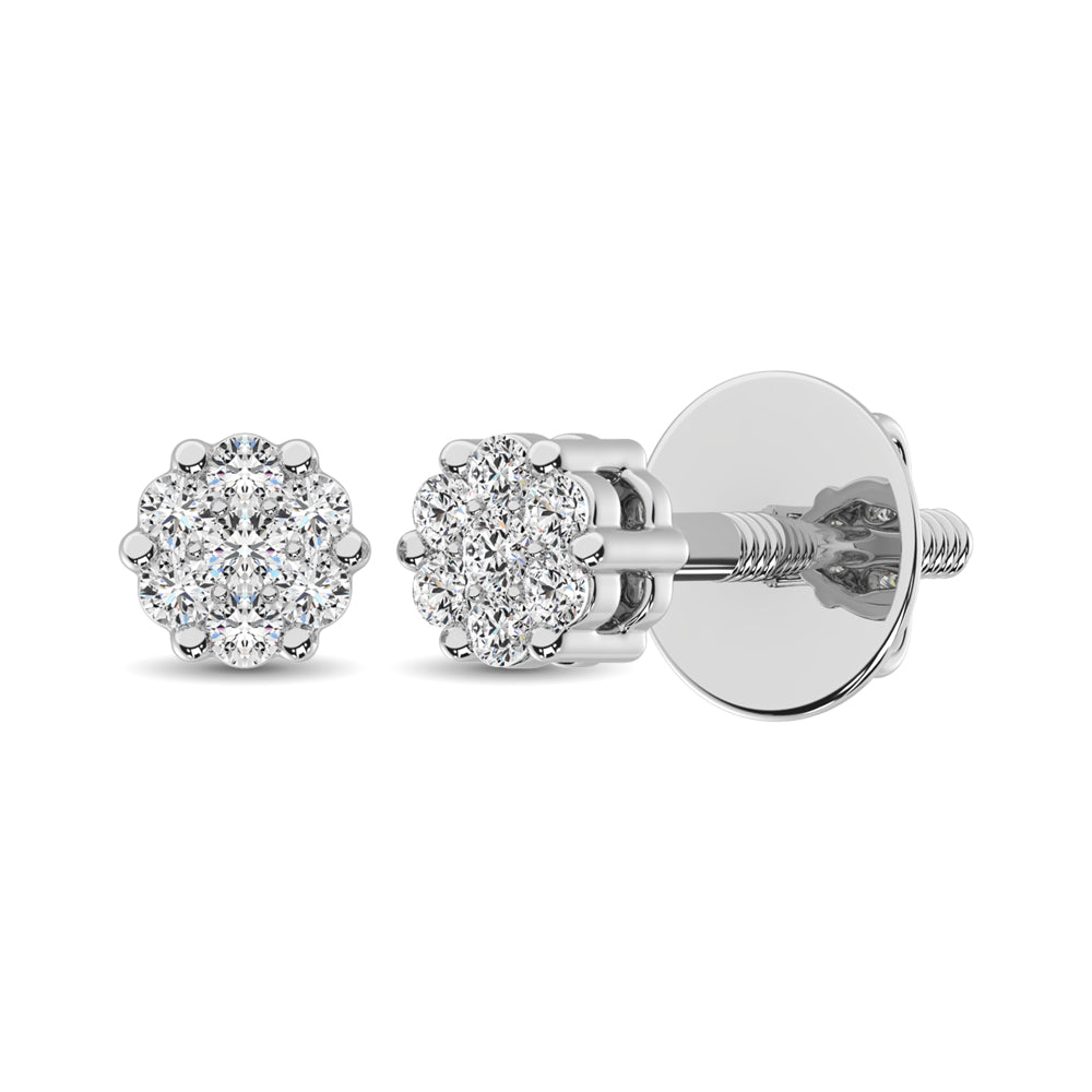 Sterling Silver 1/10 CT Diamond Flower Studs Earrings