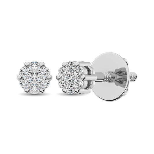 Sterling Silver 1/10 CT Diamond Flower Studs Earrings