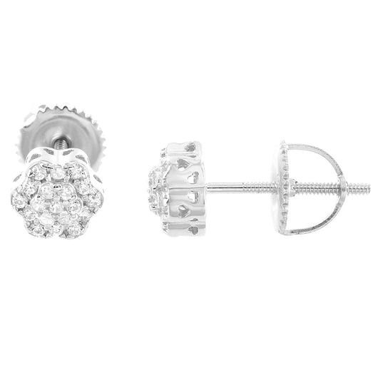 Sterling Silver Round Moissanite Earrings Rhodium Plated 1/6 CT