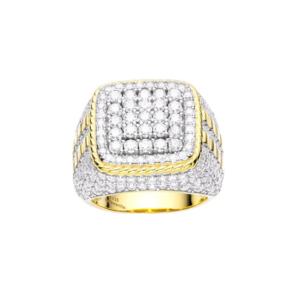 Elegant mens moissanite sterling silver ring featuring a square design and gold accents
