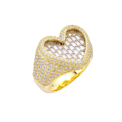 Royal Jewelry and Watches Mens Moissanite Heart Ring with Paved Stone Design and Yellow Gold Finish