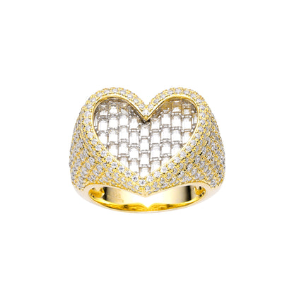 Royal Jewelry mens moissanite heart ring in gold with a heart-shaped design and sparkling stones