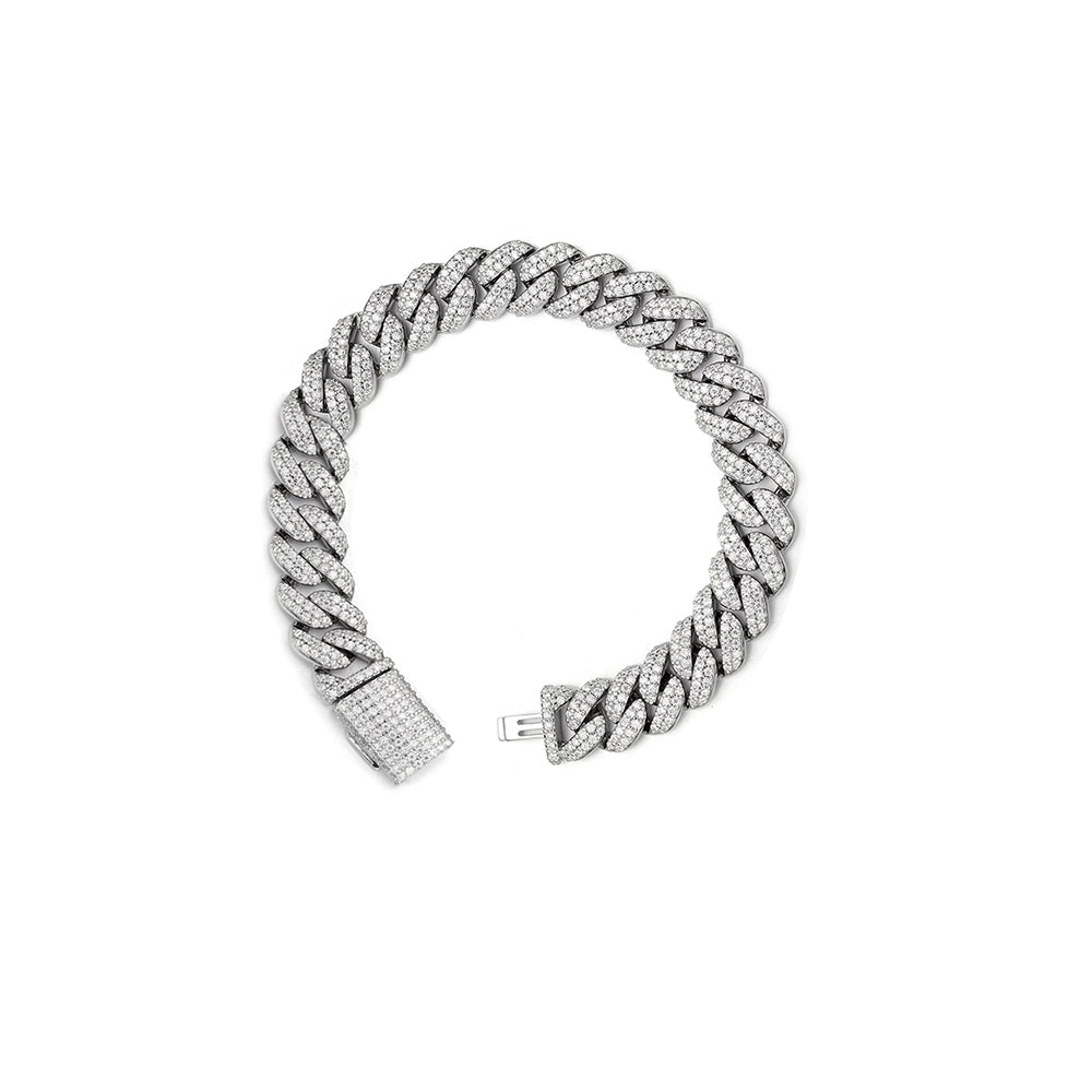 S.Silver Moissanite 8mm Cuban Bracelet 8 Inch PP 5 Cttw