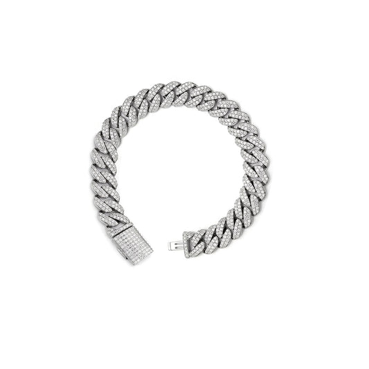 S.Silver Moissanite 8mm Cuban Bracelet 8 Inch PP 5 Cttw