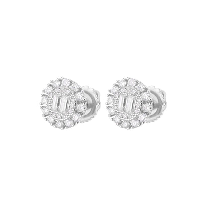 Sterling Silver Round Baguette Moissanite Designer Stud Earrings RP 5/8 Cttw