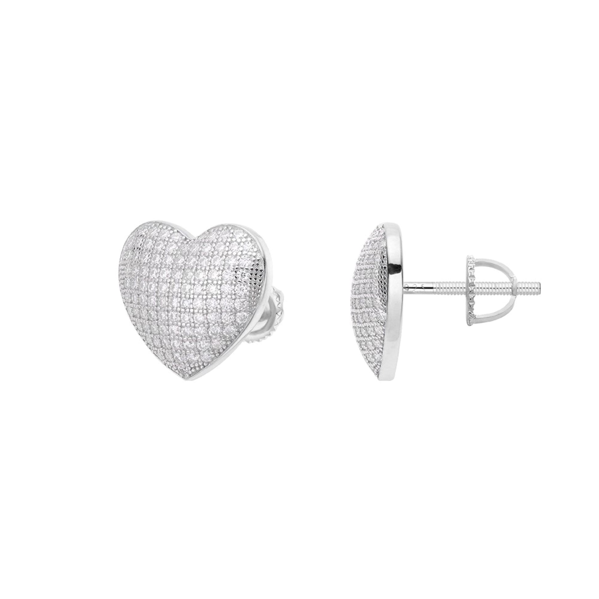 Sterling Silver Round Moissanite Heart Shape Stud Earrings Rhodium Plated 1 CT