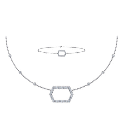 14K White Gold Round Necklace Bracelet Set 3/4 Cttw