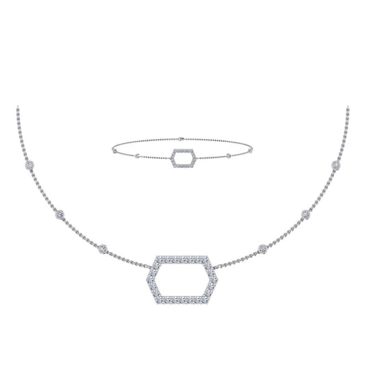 14K White Gold Round Necklace Bracelet Set 3/4 Cttw