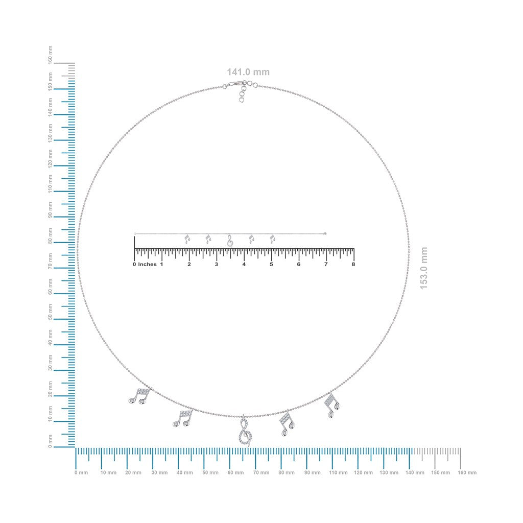 14K White Gold Music Note Necklace Bracelet Set 1/3 Cttw