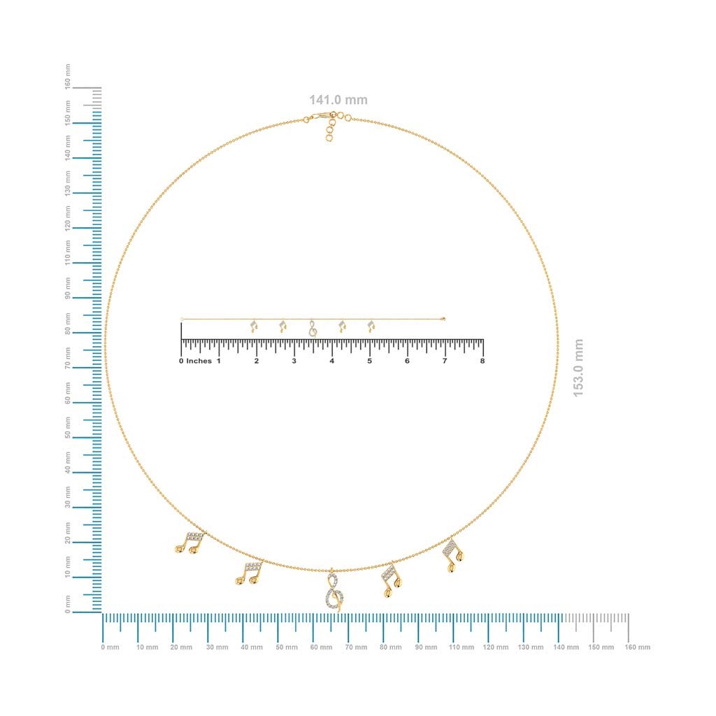 14K Yellow Gold Music Note Necklace Bracelet Set 1/3 Cttw