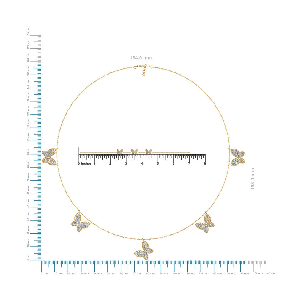 14K White Gold Butterfly Necklace Bracelet Set 1-7/8 Cttw