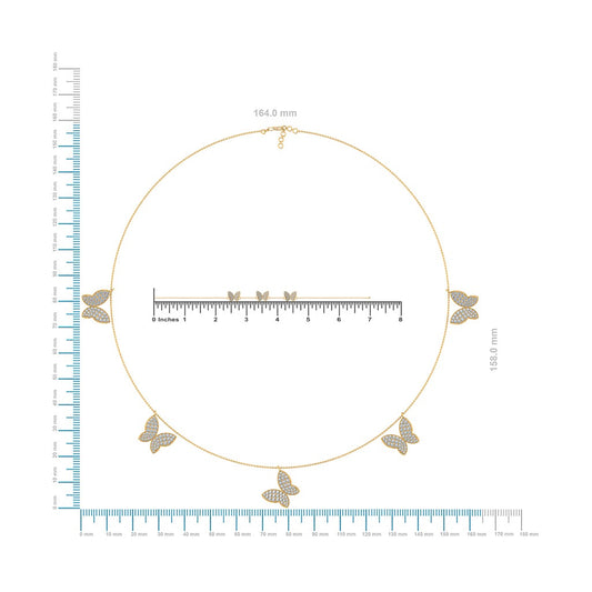 14K White Gold Butterfly Necklace Bracelet Set 1-7/8 Cttw