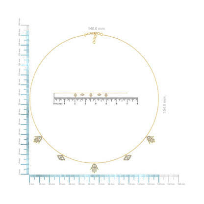 14K Yellow Gold Hamsa Hand Evil Eye Necklace Bracelet Set 1-1/4 Cttw