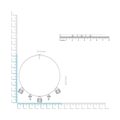14k white gold lock and key jewelry set featuring a delicate chain with charms
