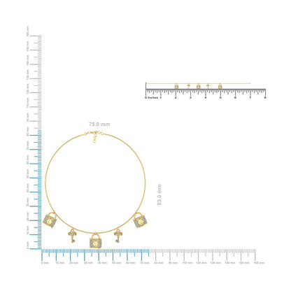 14K gold lock and key jewelry set featuring intricate designs and a delicate chain