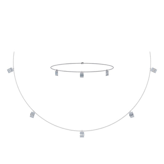 14K White Gold Baguette Link Necklace Bracelet Set 7/8 Cttw