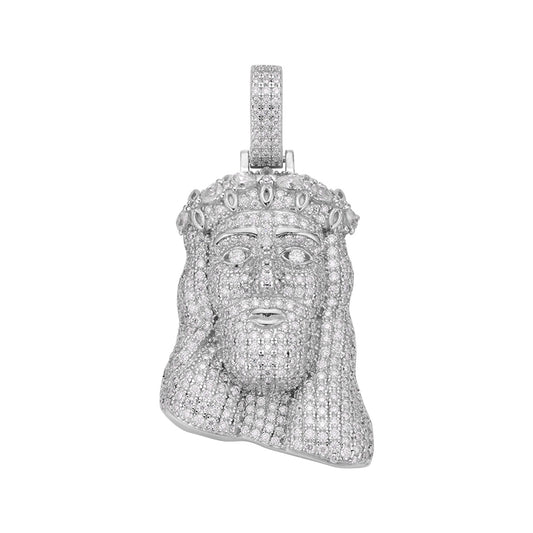 Sterling Silver Moissanite Jesus Face Religious Pendant RP 3-1/3 Cttw