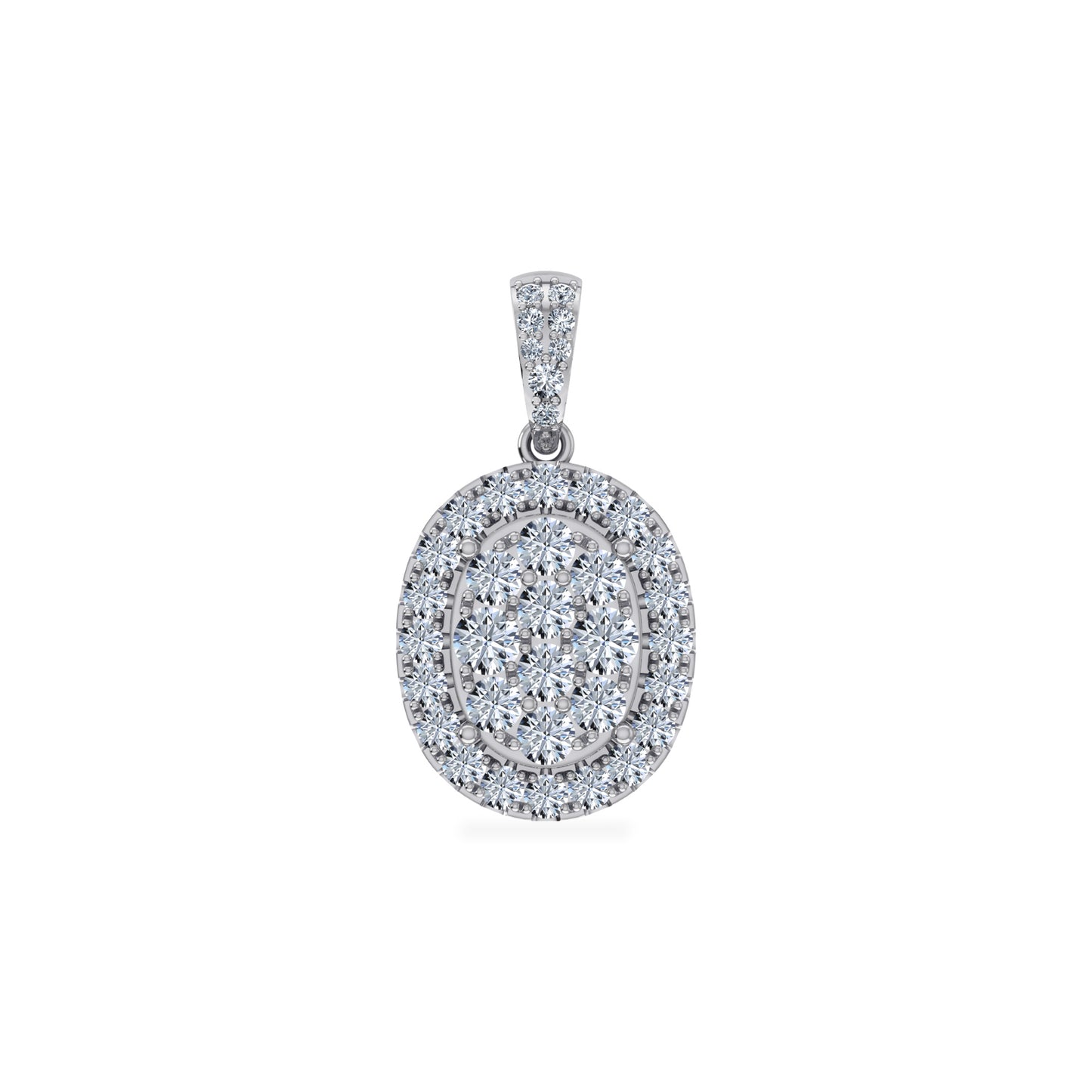 14K White Gold Moissanite Oval Shape Halo Floral Womens Designer Pendants 1-1/4 Cttw