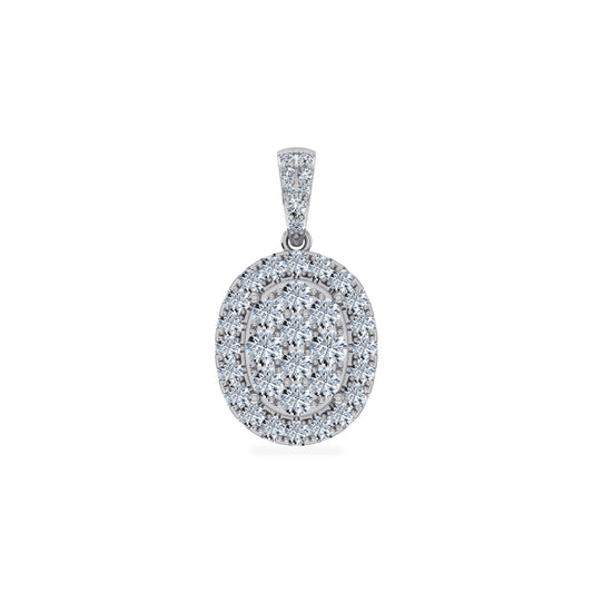 14K White Gold Moissanite Oval Shape Halo Floral Womens Designer Pendants 1-1/4 Cttw