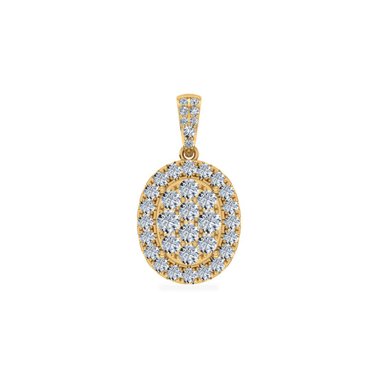 14K Yellow Gold Moissanite Oval Shape Halo Floral Womens Designer Pendants 1-1/4 Cttw