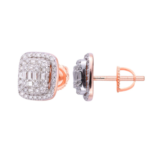 S.Silver Round Baguette Moissanite Halo Square Shape Designer Stud Earrings RP+PP 3/4 Cttw