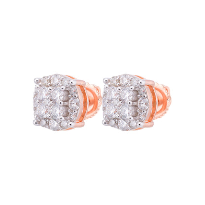 Elegant moissanite floral stud earrings in rose gold, designed for timeless sophistication.