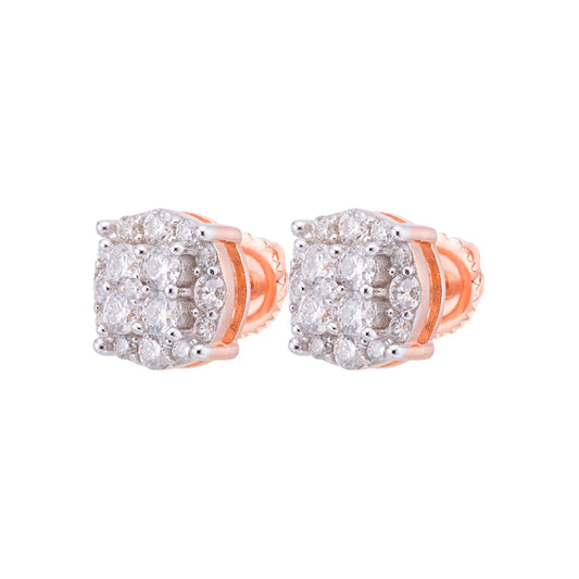 Elegant moissanite floral stud earrings in rose gold, designed for timeless sophistication.