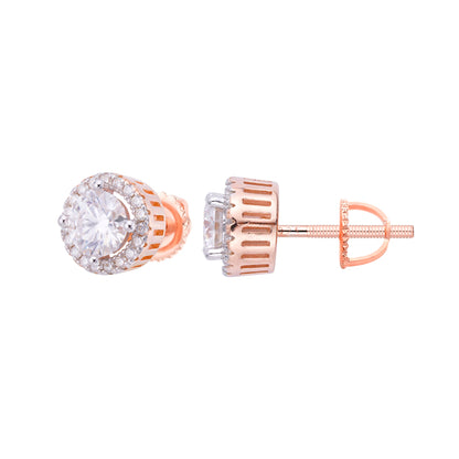 Elegant moissanite stud earrings in rose gold setting with sparkling accents for a luxurious look
