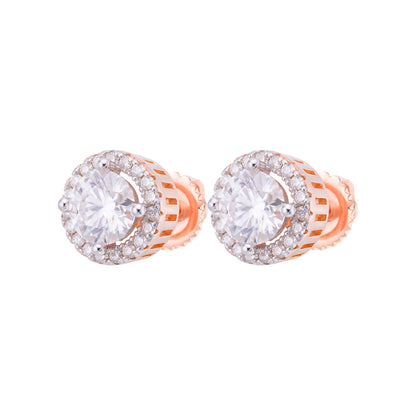 Royal Jewelry and Watches moissanite stud earrings with halo design and rose gold finish
