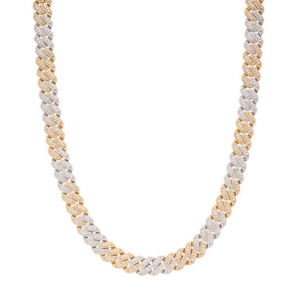 Royal Jewelry Moissanite Cuban Chain Necklace featuring a unique blend of gold and silver tones