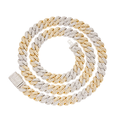 Stunning moissanite cuban chain necklace with gold and silver tones, perfect for elegant occasions