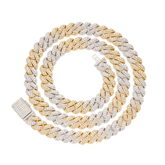 Stunning moissanite cuban chain necklace with gold and silver tones, perfect for elegant occasions