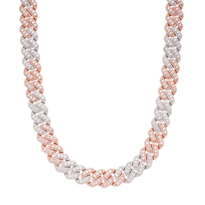 Sterling Silver Round Big Stone in Center Surrounded with Small Stones 14mm Moissanite Cuban Chain 22Inch Necklace RP+PP 34 Cttw