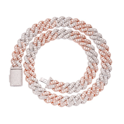 Sterling Silver Round Big Stone in Center Surrounded with Small Stones 14mm Moissanite Cuban Chain 22Inch Necklace RP+PP 34 Cttw