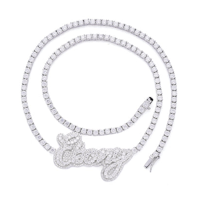 Sterling Silver Round Moissanite Ebony Word Designer 18 Inch Necklace RP 16-1/8 Cttw