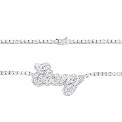 Sterling Silver Round Moissanite Ebony Word Designer 18 Inch Necklace RP 16-1/8 Cttw