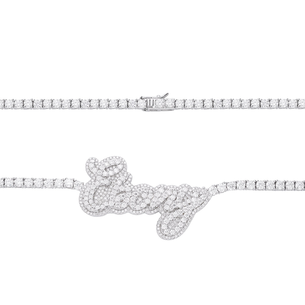 Sterling Silver Round Moissanite Ebony Word Designer 18 Inch Necklace RP 16-1/8 Cttw